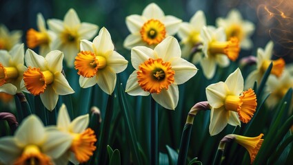 Fototapeta premium Blooming yellow flowers, Daffodils in blossom