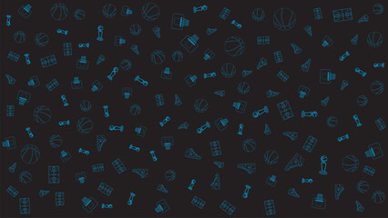 Seamless Basketball Pattern with Sport Outline Icons on Black Background for Sporty Design Projects