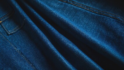 Naklejka premium Blue diagonal seams on dense denim fabric, close-up, background wallpaper with uniform texture pattern