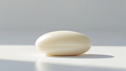 Elegant white oval soap with smooth surface displayed on a minimalistic background showcasing its clean aesthetic and simplicity