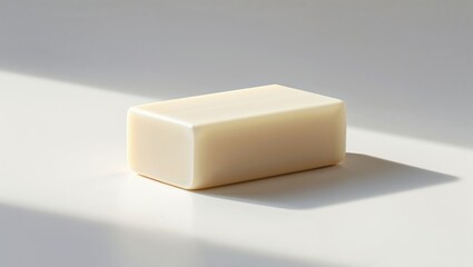 Minimalist soap bar placed on a surface illuminated by soft natural light creating a serene atmosphere