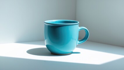 Obraz premium Empty blue and turquoise glazed cup isolated on white background, modern vintage mug for water, tea, coffee, with one handle