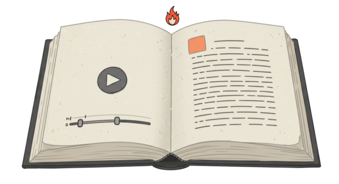 Isolated Open Book with Video Player Interface on Pages