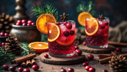Yummy cranberries, orange, and spiced punch drink