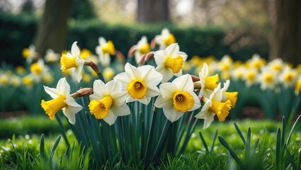 Fototapeta premium Daffodils in yellow bloom within a garden