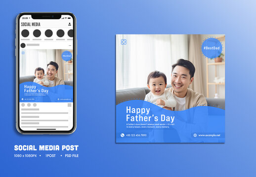Happy Father&rsquo;s Day Editable Social Media Post with Asian Father and Son Smiling for Celebrating Fatherhood, Unbreakable Bonds.