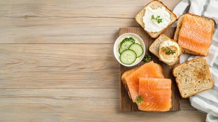 Elegant Breakfast Spread: Salmon, Eggs, Toast, Salad, and Coffee breakfast salmon egg toast salad
