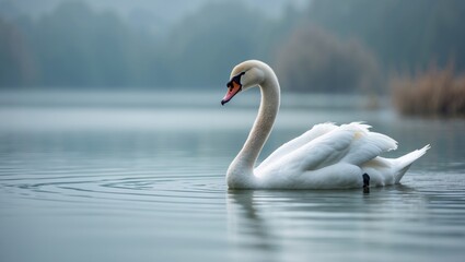 Obraz premium Serene lake scene with a white swan