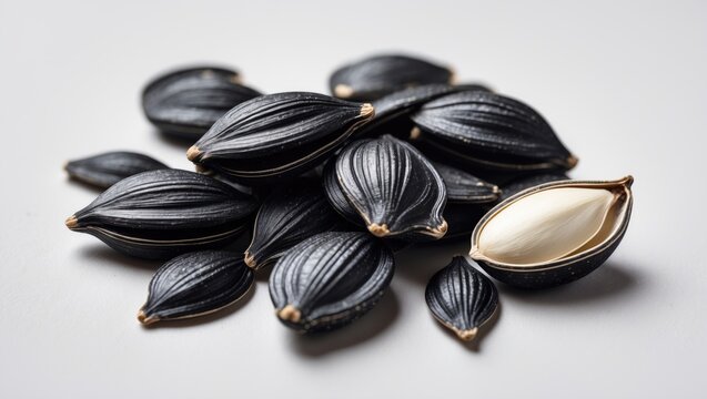 Detailed view of black seeds, isolated against a white backdrop