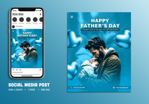 Happy Father&rsquo;s Day Editable Social Media Post with Father and Son Hug for Unbreakable Bonds and Endless Love.