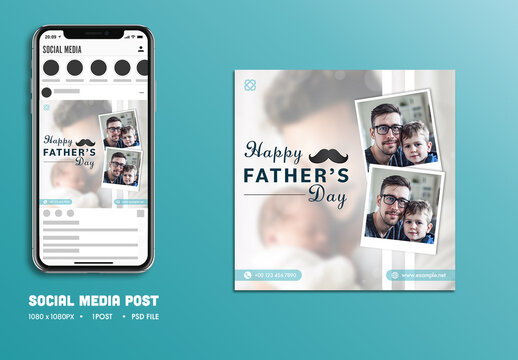 Happy Father&rsquo;s Day Editable Social Media Post with Father and Son for Celebrating Fatherhood, Unbreakable Bonds.