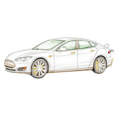 Fototapeta premium A white electric car is charging isolated against a white background.