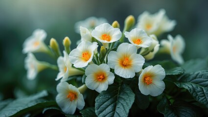 African violet with yellow center in close focus