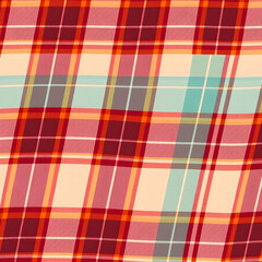 Sophisticated vibrant plaid with crimson, mustard, teal, plum tones, seamless pattern.
