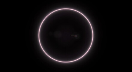 Glowing light ring and optical flare on black background. Abstract energy circle element concept. Digital gradient neon effect light overlay for photoshop.