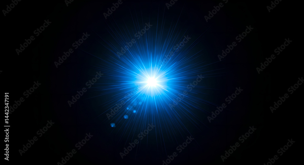 Poster blue light effect with abstract lens flare on dark background. abstract concept with digital data vi