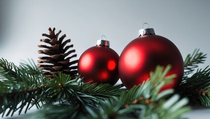 Decorative ball hanging on Christmas fir branch isolated