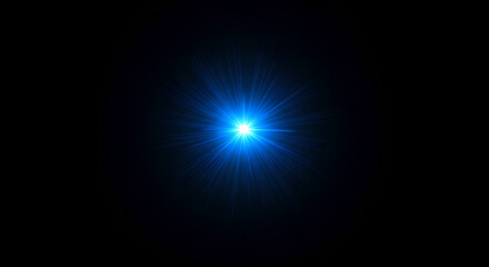 Blue light effect with rays on a black background. Abstract light effect for design element, photoshop overlay, or background purposes.