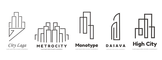 Minimal city skyline line art logo for urban architecture or construction firm