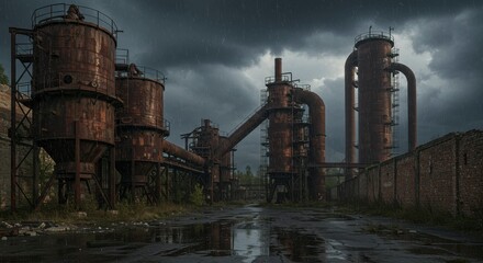 Obraz premium Rusty factory in stormy weather