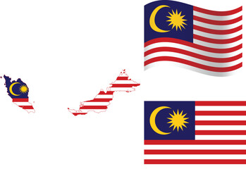 Vector Illustration of Malaysia Map with National Flag Colors – Patriotic Design Featuring Malaysian Geography, Cultural Symbolism, and Southeast Asian Identity for Graphic and Editorial Use
