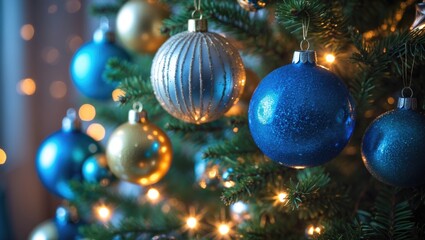 Ornamentation. Spheres and stars placed on a tree