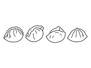 dumpling illustration in simple black and white line art 