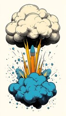 Exploding missile with large clouds of smoke