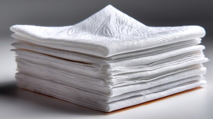 a stack of clean, crisp white napkins on a white isolated background, neat and simple design