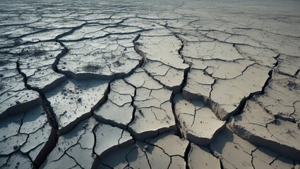 Dry, cracked soil and desertification impacts, drought on barren land for environmental consciousness background