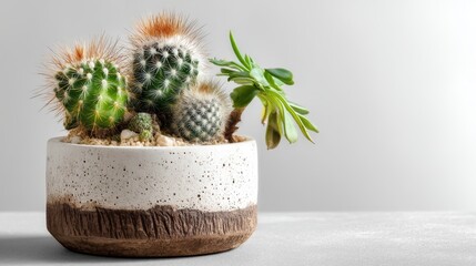 a succulent cactus plant in a ceramic pot on a white isolated background, fresh and modern design