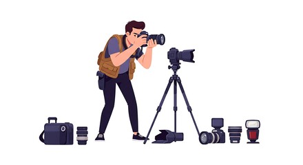 Professional Photographer at Work: Capturing the Perfect Shot with High-End Equipment