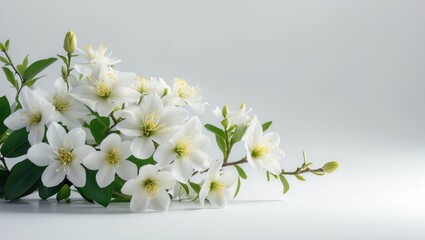 Fototapeta premium Isolated jasmin branch with blooming flowers on a neutral background
