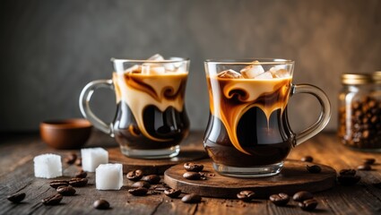 Iced Coffee in a Jar with Coconut Milk and Coffee Ice Cubes