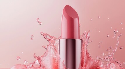 Lipstick splashing in pink water