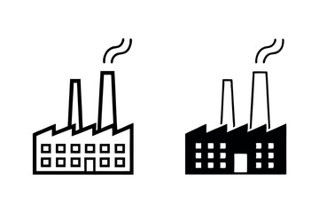 Various factory icon designs, featuring minimalistic and vibrant styles, perfect for industrial and manufacturing themes, labour day or labor day line art icon set