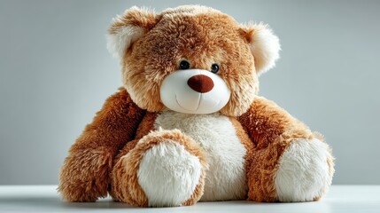 a soft and plush teddy bear on a white isolated background, cute and comforting look