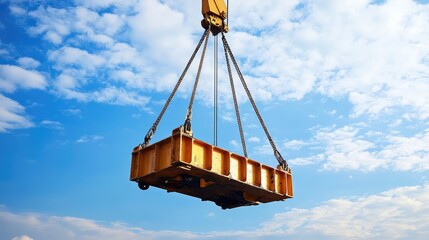 Large yellow industrial crane lifting heavy machinery parts