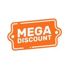 Mega discount – orange label, tag, sticker – vector illustration