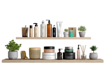 Modern Bathroom Shelf Display Of Skincare On Transparent Background