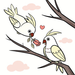 Obraz premium Romantic Lovebirds Sharing a Rose