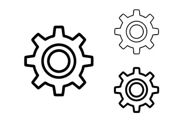 Set of gears and cogwheels in various sizes, black and white line icons, ideal for representing engineering, mechanism, and industry concepts labour day or labor day line art icon set
