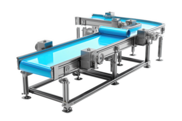 Modern Blue Conveyor System In Industrial Setting On Transparent Background