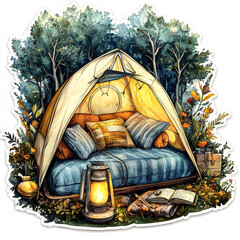 Tent with a blue bed inside