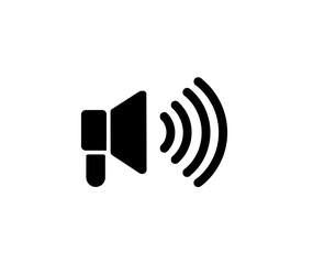 Loudspeaker with sound wave icon vector in black color on white background.
