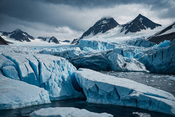 Melting Glacier with Deep Blue Ice Cracks - Dramatic Lighting for Climate Change Docs & Environmental Campaigns