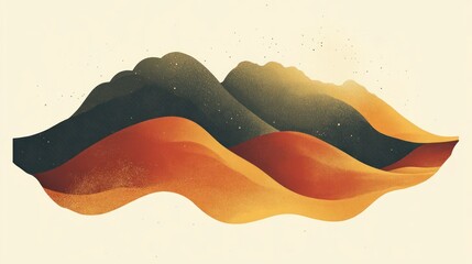 Obraz premium Abstract depiction of mountains and waves in warm colors, evoking a serene landscape.