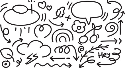 Cute hand drawn doodle vector set, love, Natural , star, cloud, weather, rainbow, flower, bubble, heart and creative design vector collection.