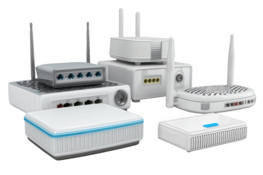 Multiple Wireless Network Routers And Modems On Transparent Background