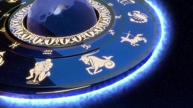 Zodiac Signs closeup on a spinning wheel Seamless Looping CGI Animation